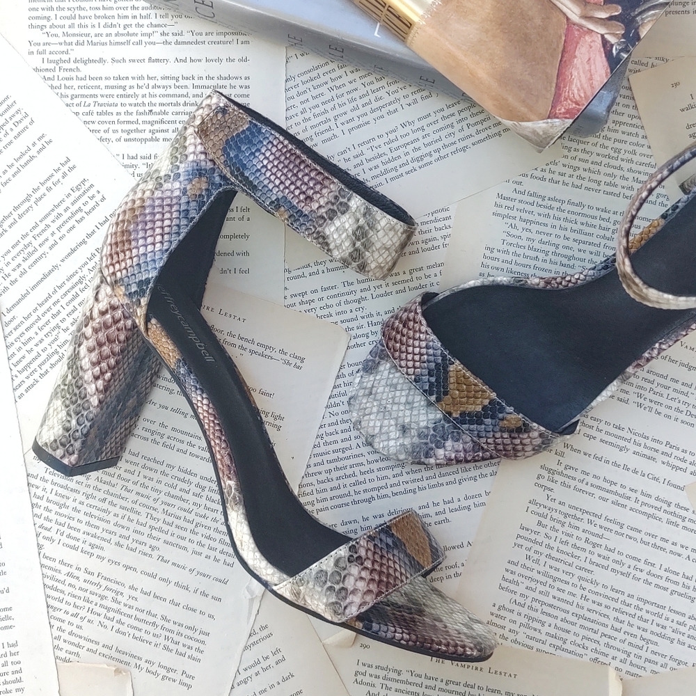 JEFFREY CAMPBELL Lindsay Snakeskin Print Heels